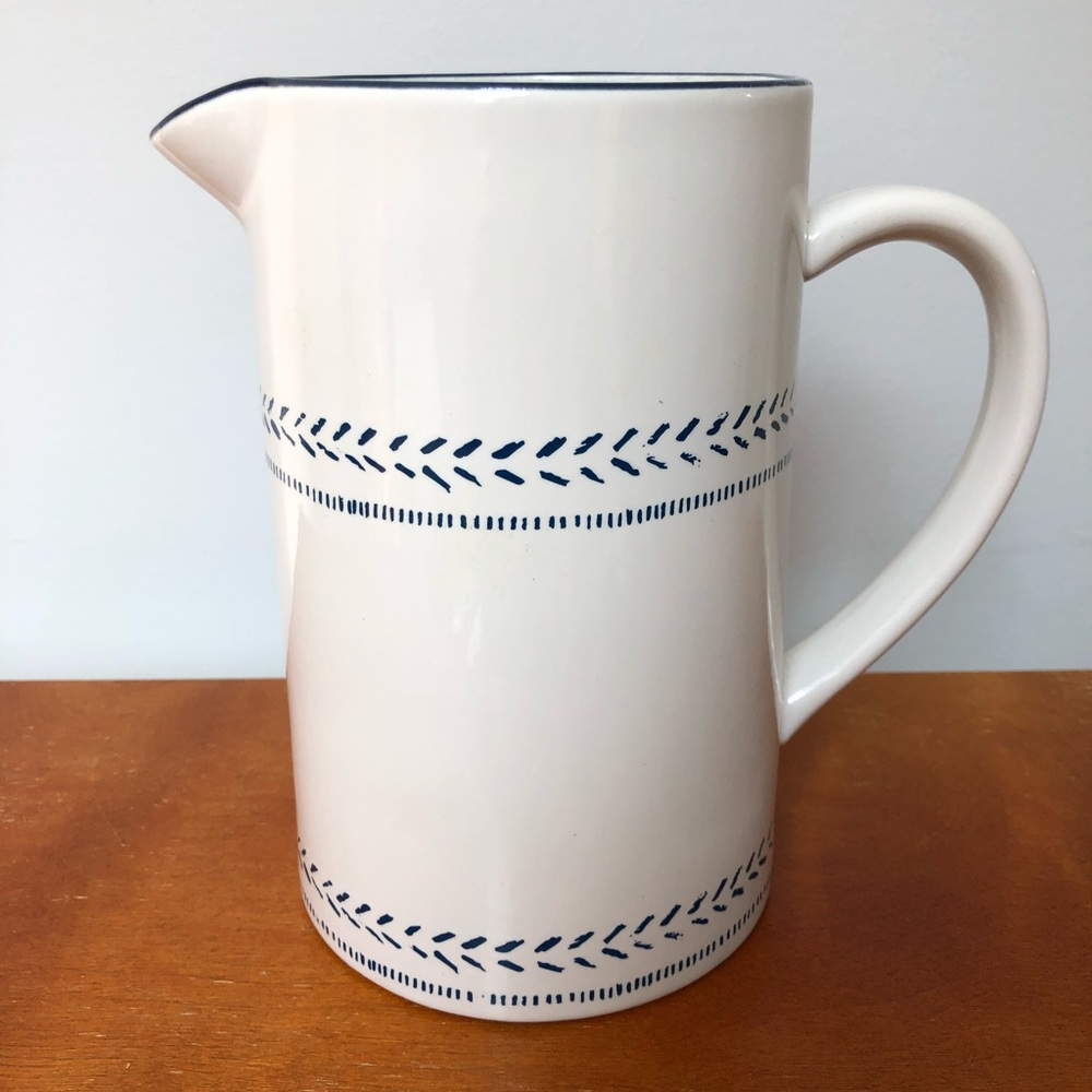 Vintage Heavy Stoneware Blue & White Drink Pitcher